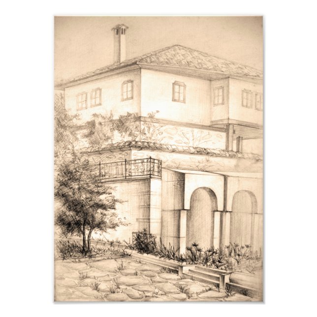 Architecture Traditional house Drawing sketch art Photo Print (Front)