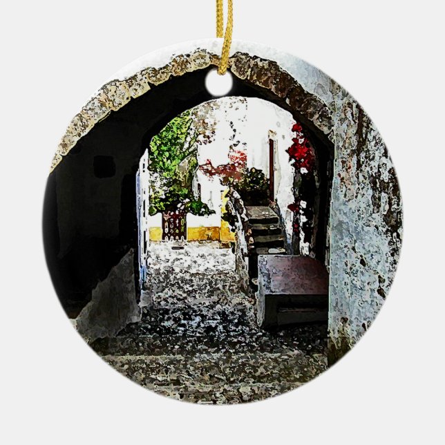Archway in Obidos Portugal Ceramic Tree Decoration (Front)