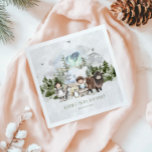 Arctic Adventure Birthday Party Napkin<br><div class="desc">Elevate your little explorer's celebration with these enchanting Arctic Adventure Birthday Party Napkins! Featuring a beautifully illustrated arctic scene, these napkins showcase adorable characters, including a playful penguin, a majestic musk ox, and two children dressed for a wintery adventure. The backdrop of snow-covered trees, mountains, and the mesmerising northern lights...</div>