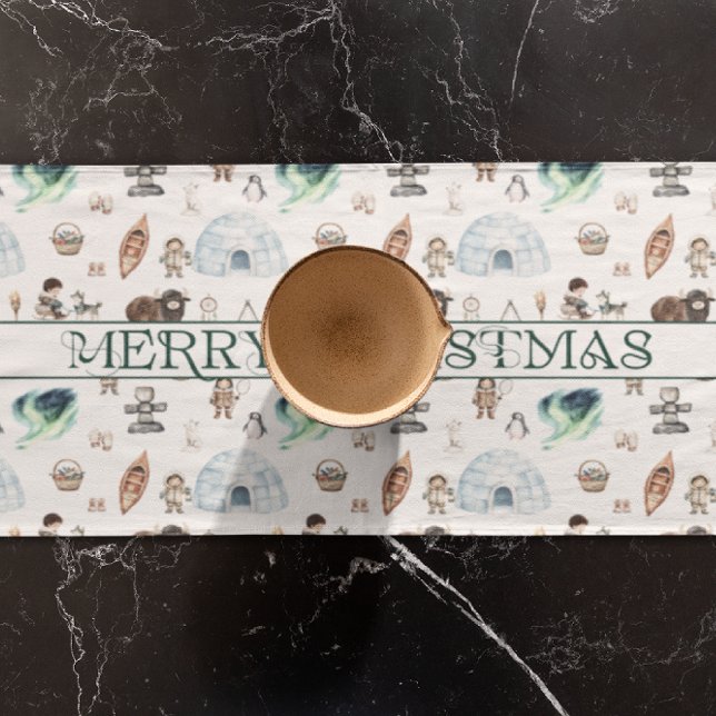 Arctic Adventure Northern Lights Forest  Short Table Runner (Creator Uploaded)