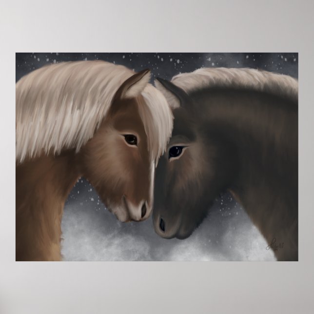 Arctic Affection: Icelandic Horses in Snowy Embrac Poster (Front)
