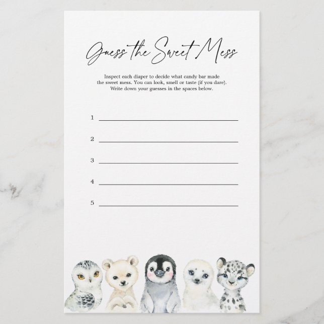 Arctic Animal Baby Shower Guess The Sweet Mess (Front)