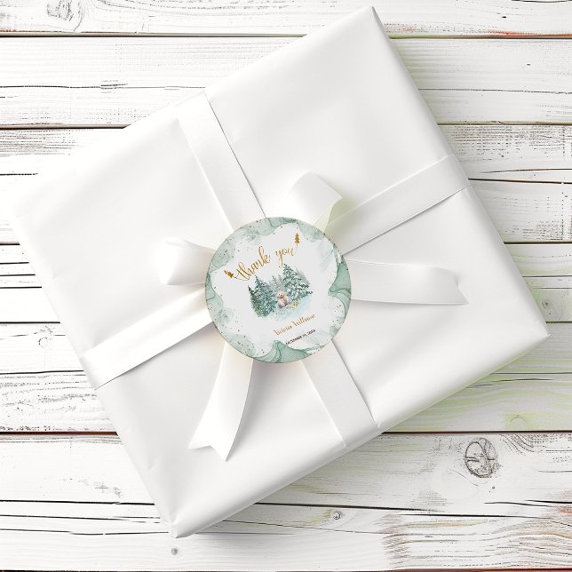  Arctic Animal Baby Shower Thank You Classic Round Sticker (Creator Uploaded)