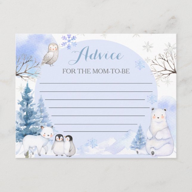 ARCTIC ANIMAL Snowflake Baby Shower Advice for Mum Enclosure Card (Front)