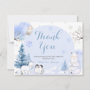 ARCTIC ANIMAL Snowflakes Trees Baby Shower Thank You Card
