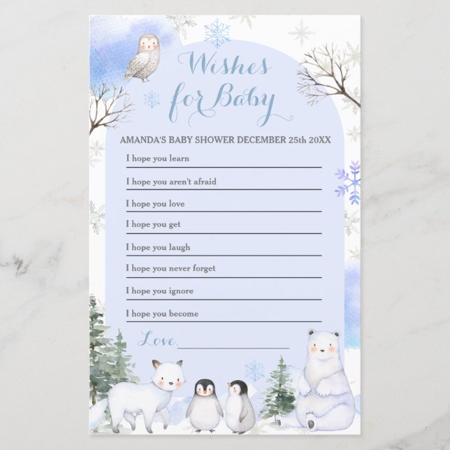 ARCTIC ANIMAL Snowflakes Trees Wishes for Baby (Front)