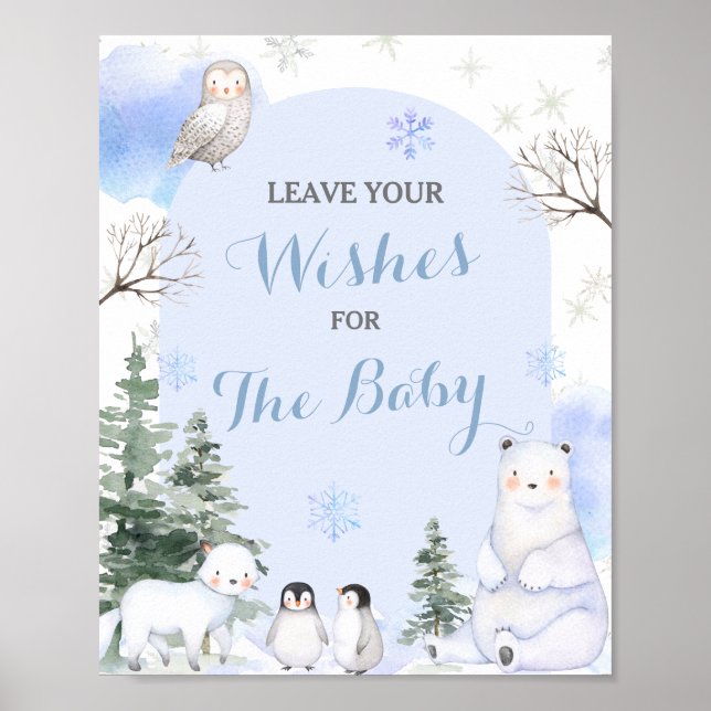 ARCTIC ANIMAL Snowflakes Trees Wishes for Baby Poster (Front)