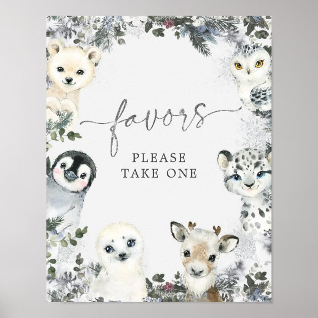 Arctic Animal Winter Onederland 1st Birthday Favou Poster (Front)