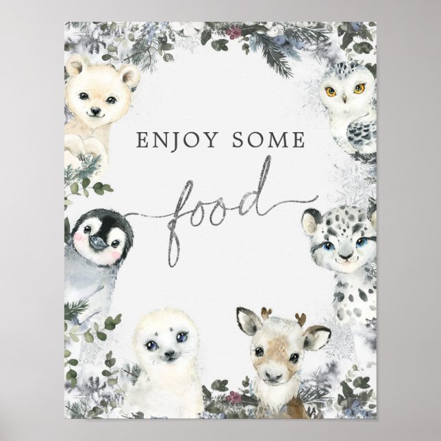Arctic Animal Winter Onederland 1st Birthday Food Poster (Front)