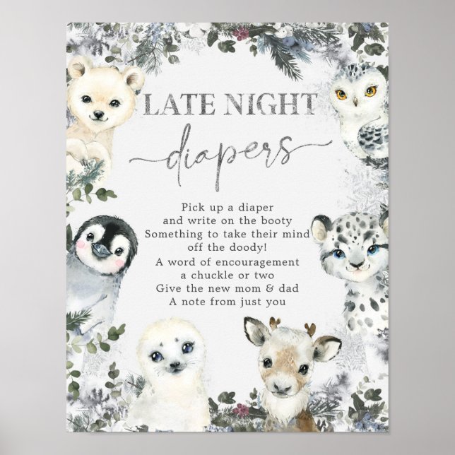 Arctic Animal Winter Onederland Late Night Diapers Poster (Front)
