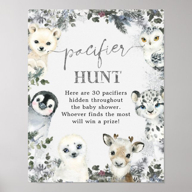 Arctic Animal Winter Onederland Pacifier Hunt Sign (Front)