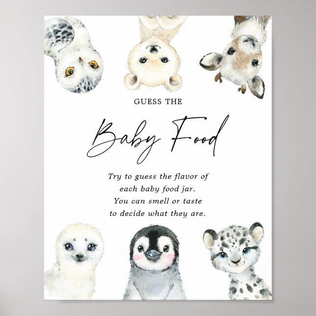 Arctic Animals Baby Shower Guess The Baby Food Poster (Front)