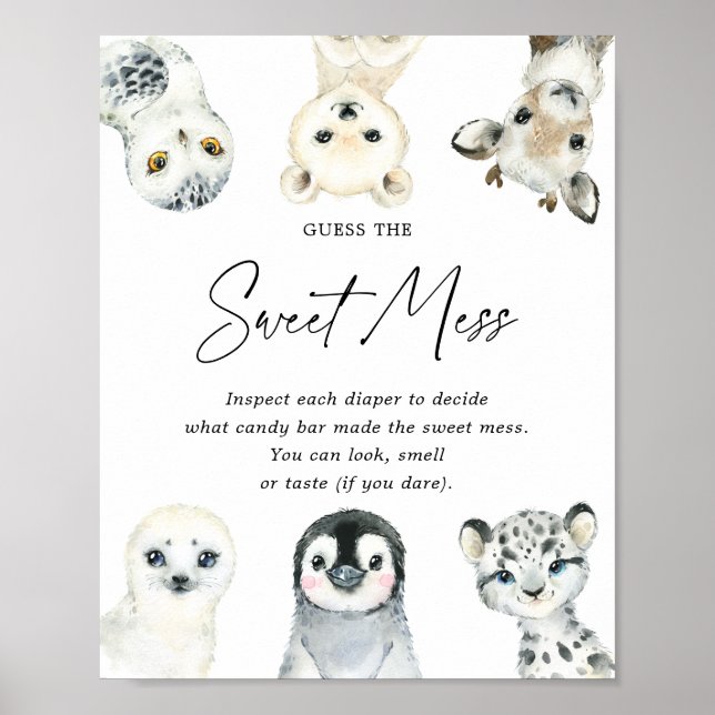 Arctic Animals Baby Shower Guess The Sweet Mess Poster (Front)
