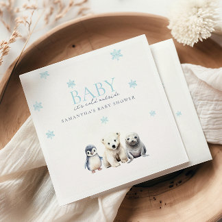 Arctic Animals Blue Snowflakes Boy Baby Shower Napkin