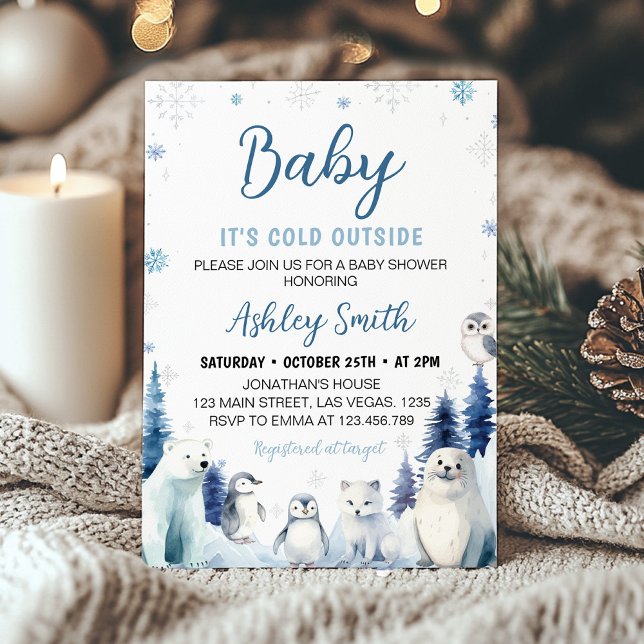 Arctic Animals Blue Winter Baby Shower Invitation (Creator Uploaded)