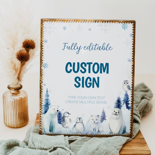 Arctic Animals Blue Winter Birthday Custom Sign (Creator Uploaded)
