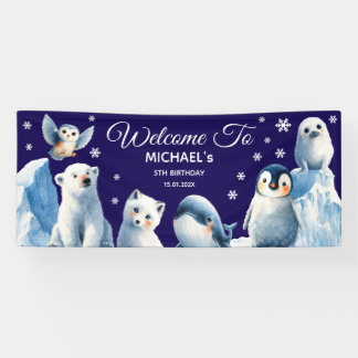 Arctic Animals Blue Winter Kids' Birthday Welcome Banner