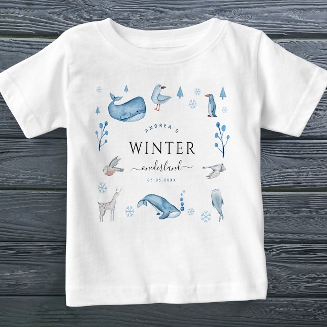 Arctic Animals Blue Winter Onederland 1st Birthday Baby T-Shirt (Creator Uploaded)