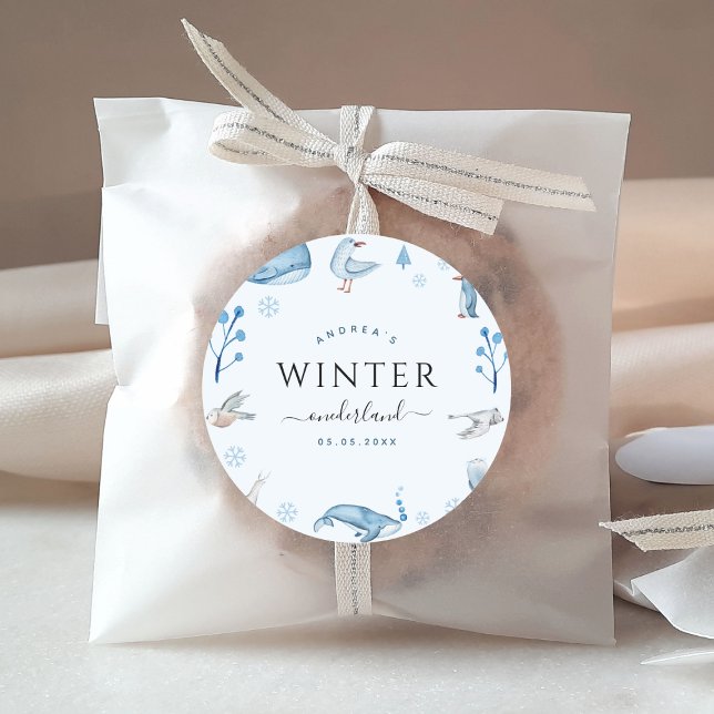 Arctic Animals Blue Winter Onederland 1st Birthday Classic Round Sticker (Creator Uploaded)