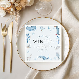 Arctic Animals Blue Winter Onederland 1st Birthday Napkin