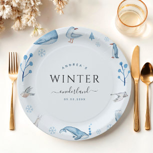 Arctic Animals Blue Winter Onederland 1st Birthday Paper Plate