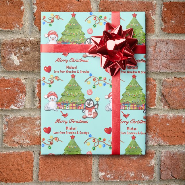 Arctic Animals Christmas Tree Grandchild Wrapping Paper (Creator Uploaded)