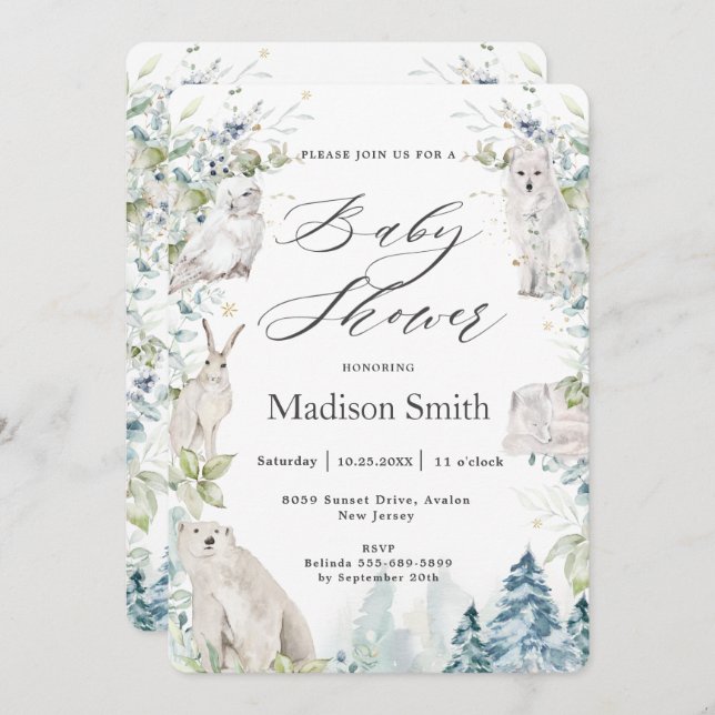 Arctic Animals Winter Alpine Baby Shower Neutral   Invitation (Front/Back)
