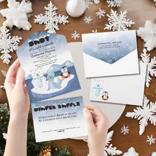 Arctic Animals Winter Wonderland Baby Shower All In One Invitation