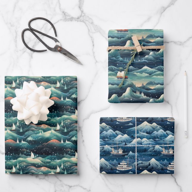 Arctic Aurora Expedition: Icy Adventure Design Wrapping Paper Sheet (Front)