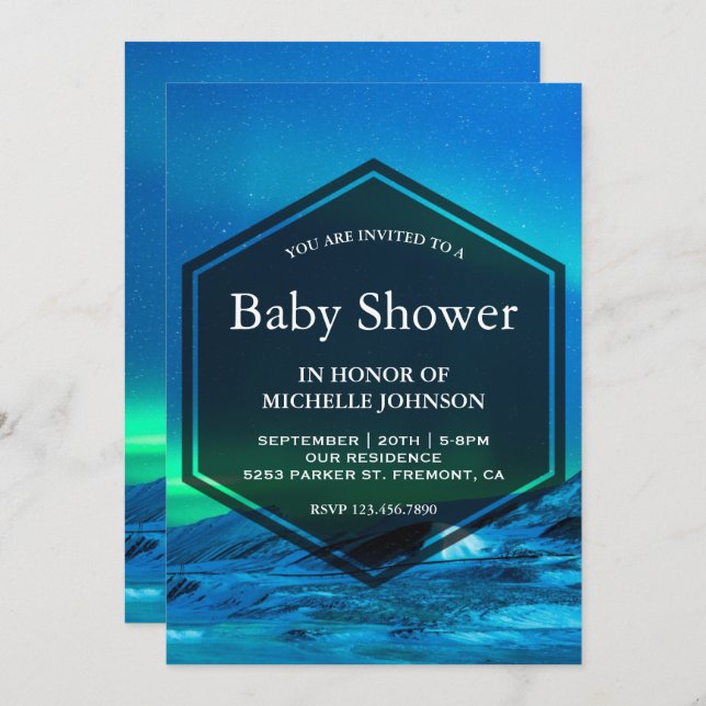 Arctic Aurora Northern Lights Baby Shower Invitation (Front/Back)