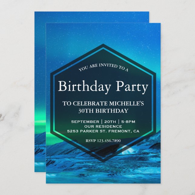 Arctic Aurora Northern Lights Birthday Party Invitation (Front/Back)