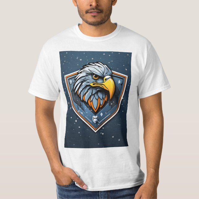 Arctic Avian Fury: Futuristic Eagle-Raven T-Shirt (Front)