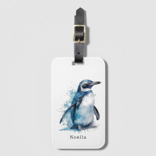Arctic Azure Watercolor Penguin, custom  Luggage Tag
