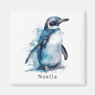 Arctic Azure Watercolor Penguin, custom Magnet
