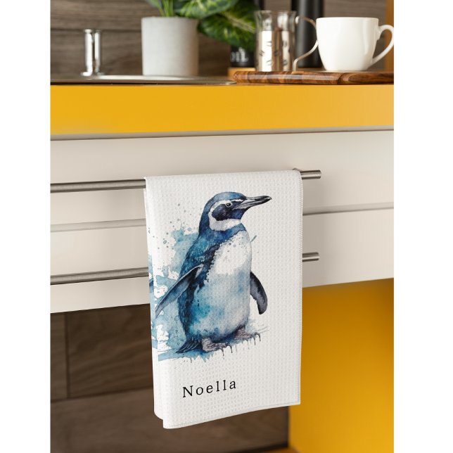 Arctic Azure Watercolor Penguin, custom Tea Towel (Creator Uploaded)