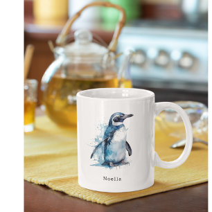 Arctic Azure Watercolor Penguin, custom Two-Tone Coffee Mug