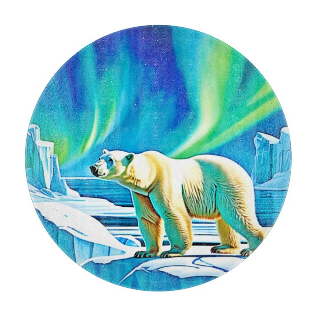 Arctic Bear Northern Lights Cutting Board (Front)
