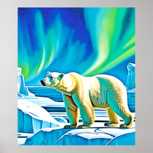 Arctic Bear Northern Lights Poster