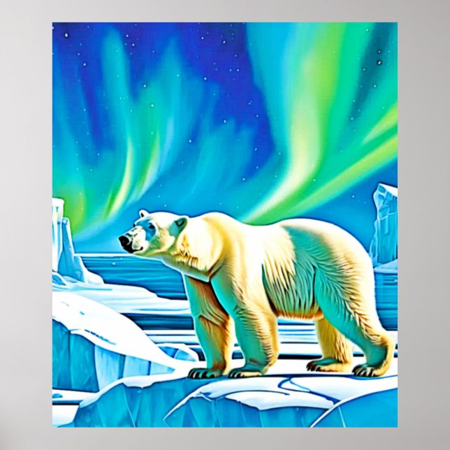 Arctic Bear Northern Lights Poster (Front)
