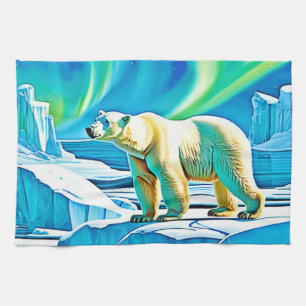 Arctic Bear Northern Lights Tea Towel