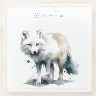 Arctic Beauty: Winter Fox custom Glass Coaster