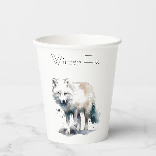Arctic Beauty: Winter Fox custom Paper Cups (Front)
