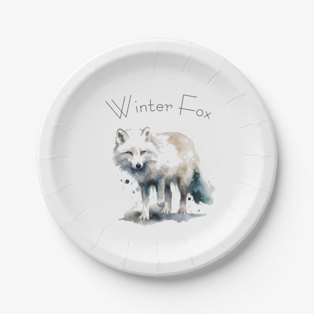 Arctic Beauty: Winter Fox custom Paper Plate (Front)