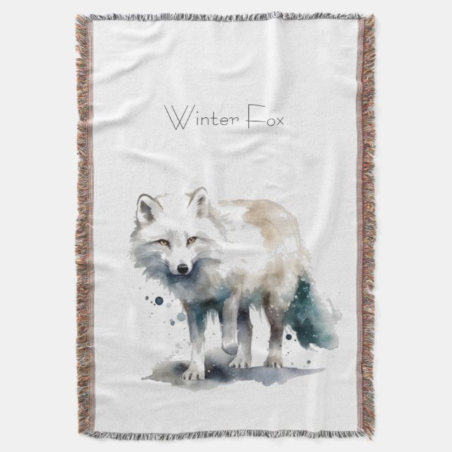 Arctic Beauty: Winter Fox custom Throw Blanket (Front Vertical)