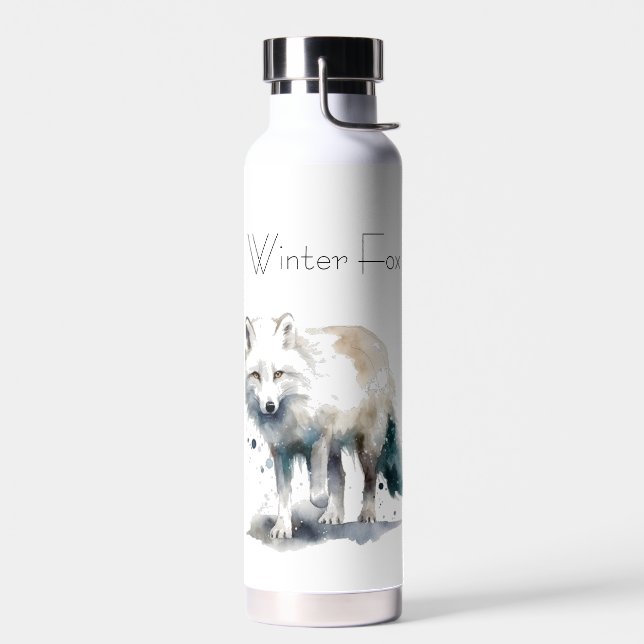 Arctic Beauty: Winter Fox custom Water Bottle (Left)