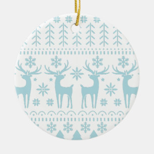 Arctic Blue Folk Art Winter Theme Ceramic Ornament