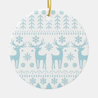 Arctic Blue Folk Art Winter Theme Ceramic Ornament
