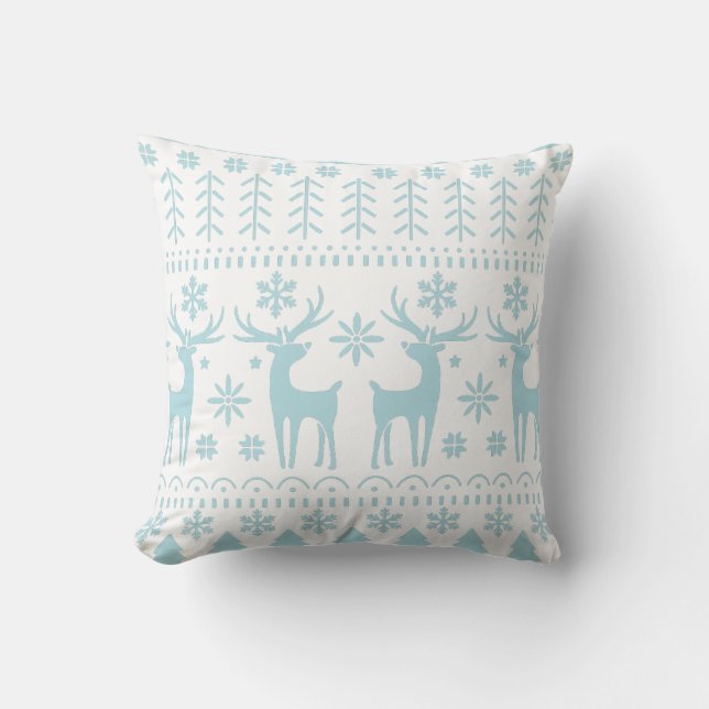 Arctic Blue Folk Art Winter Theme Cushion (Front)
