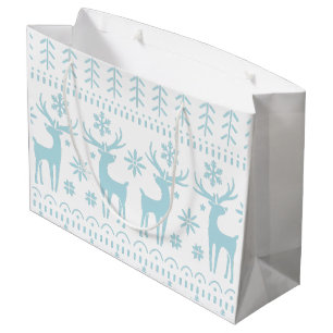 Arctic Blue Folk Art Winter Theme Large Gift Bag