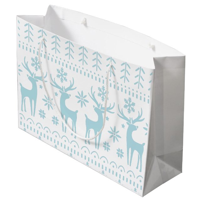 Arctic Blue Folk Art Winter Theme Large Gift Bag (Back Angled)